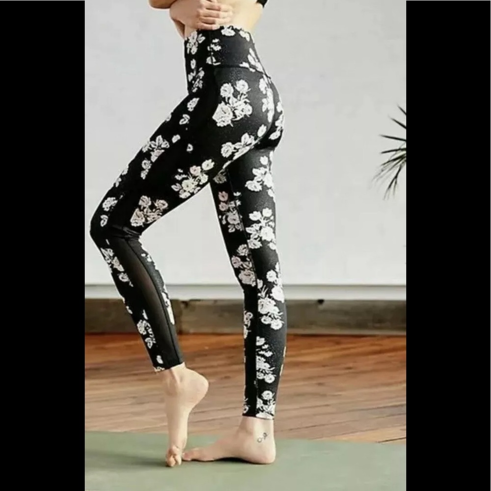 Free People Liza Black Floral Mesh Leggings Xs